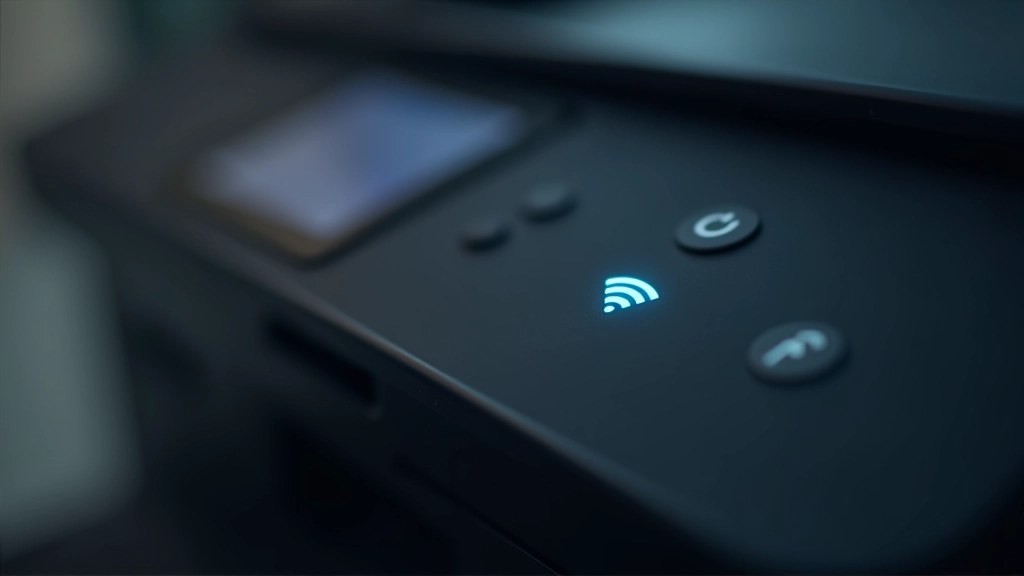 Panel de control de impresora WiFi moderna con botones de navegación iluminados